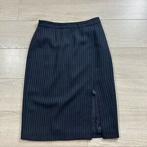 Michel Rene Vintage Elegant Navy Pinstripe Midi Skirt